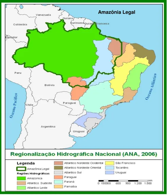 Figura 3.1: Amazônia Legal, segundo as bacias hidrográficas  Fonte: Agência Nacional de Águas (ANA), 2012 