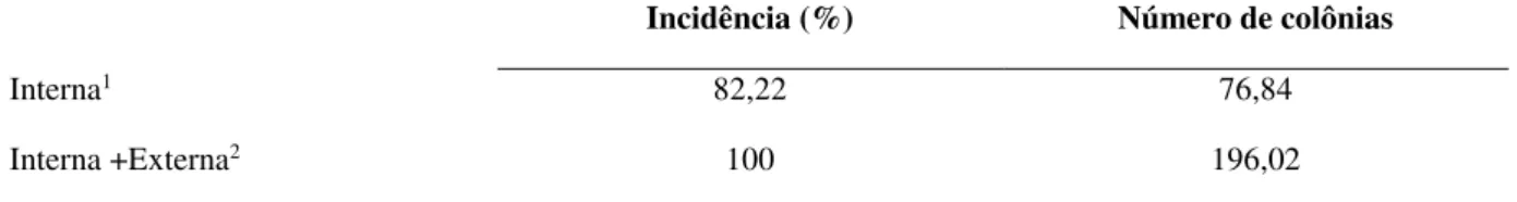 Tabela  3.5.  Número  e  localização  de  colônias  de  Curtobacterium  flaccumfaciens  pv