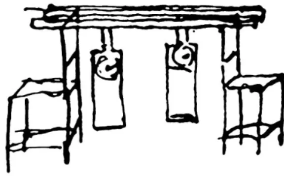 Figura 2.1: Desenho original de Christiaan Huygens ilustrando seus experimentos com dois rel´ ogios de pˆendulo pendurados em um suporte em comum.