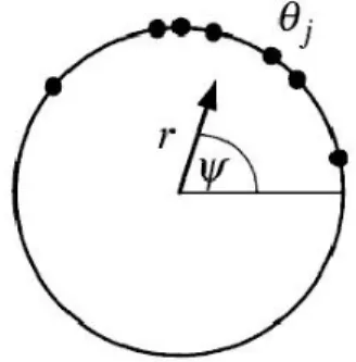 Figura 3.1: Representa¸c˜ao do parˆ ametro de ordem r(t) que pode variar entre 0 ≤ r(t) ≤ 1 e da fase m´edia ψ(t).[17]