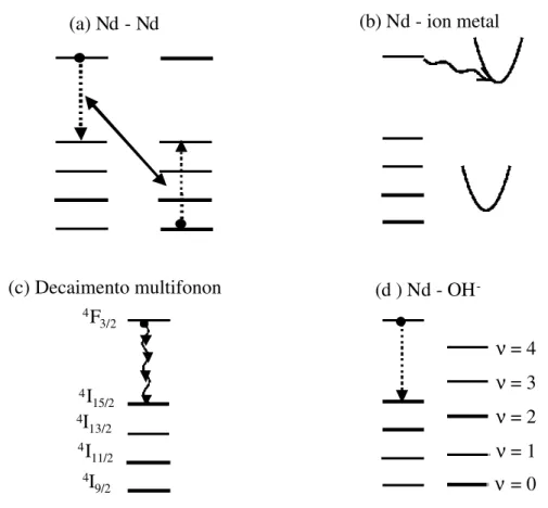 Figura 3.1 –  Processos de “quenching” da fluorescência para o  Nd 3 + . Figura tirada da  Ref