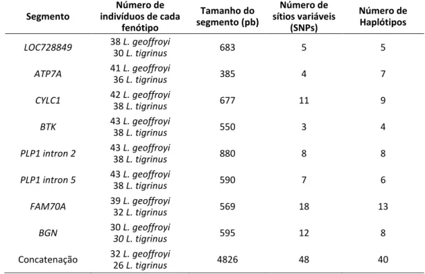 Tabela 5: Caracterização dos oito segmentos do cromossomo X incluídos nas análises finais deste  estudo, bem como na construção de um conjunto de dados concatenado do cromossomo X