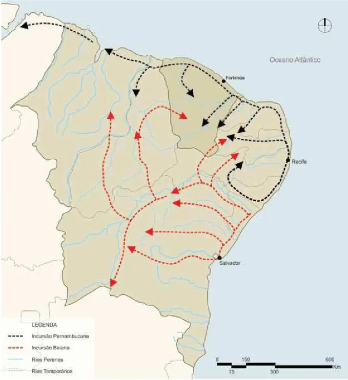 Figura 11: Reconstituição dos caminhos de interação da colonização portuguesa segundo Capistrano de Abreu.