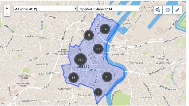 Figura 4.8: Mapa de crimes na cidade de Belfast disponível em http://www.police.uk/