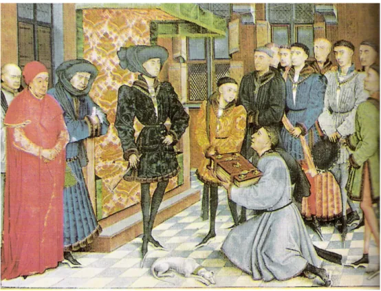 Fig. 12: Felipe, o Bom, duque de Borgonha, recebendo um exemplar das Chroniques de Hainaut, Flandres,  1448