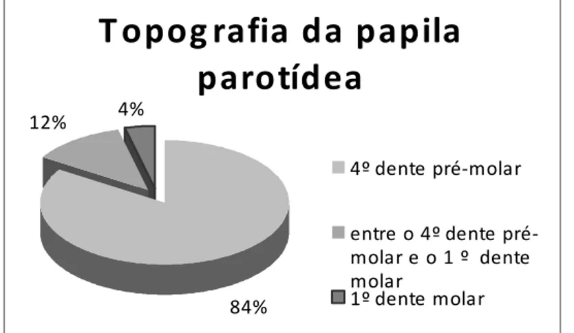 Figura  2.  Disposição  topográfica  da  papila  parotídea  em  cães  da  raça  Dachshund,  em  relação  aos  dentes  da  arcada superior