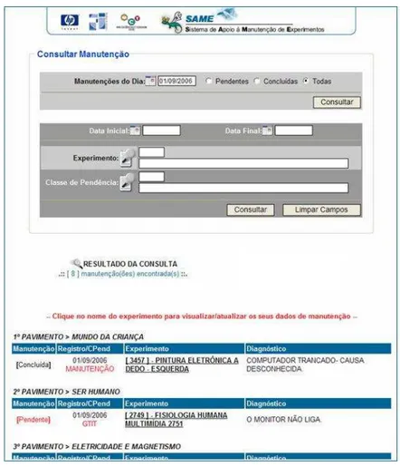 Figura 5. 6 – Consulta de manutenção – localizar convencionalmente a manutenção cadastrada 