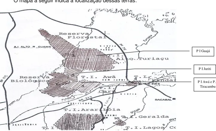 Figura 01: Mapa das terras indígenas com presença dos Awá e localização dos  Postos Indígenas