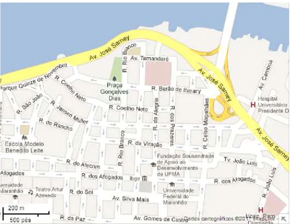 Figura 2 – Mapa do Centro de São Luís com a localização da Praça Gonçalves Dias. 