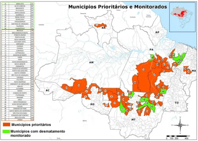 Figura 4- Mapa dos municípios Prioritários e Monitorados do Bioma Amazônia-2013  
