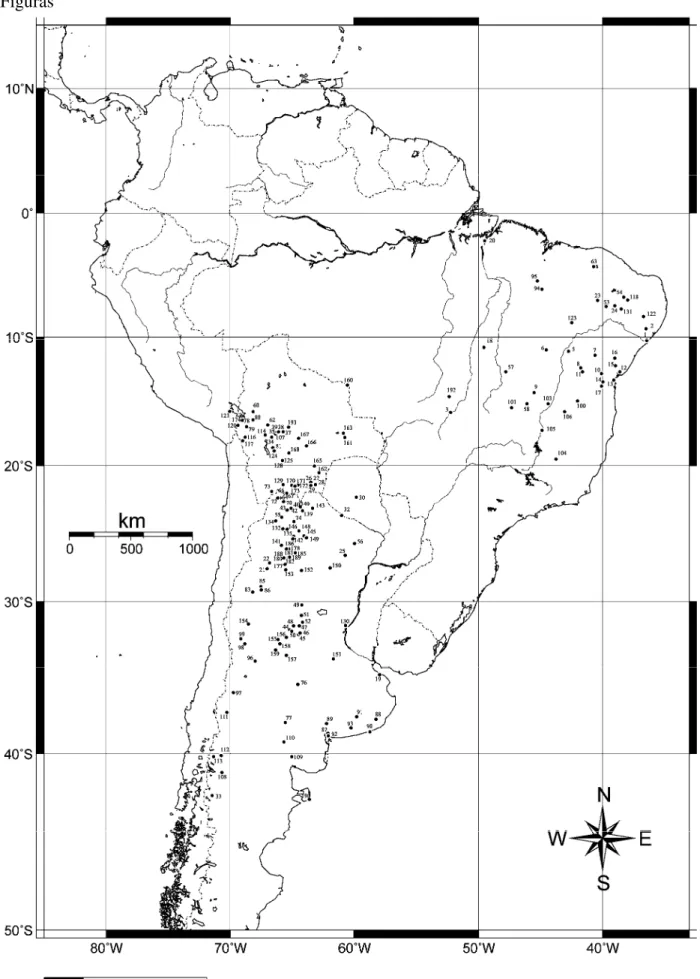 Figura 3.1. Mapa com todas as localidades individuais representadas e identificadas  conforme a coluna N do Apêndice III