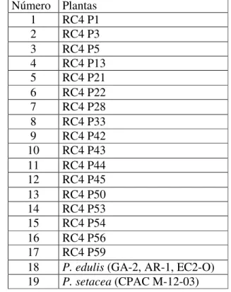 Tabela 2.1 - Plantas RC4 analisadas. Embrapa Cerrados/2007. 