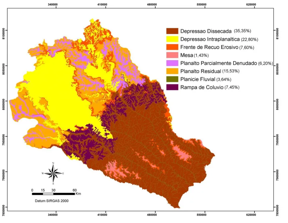 Figura 10. Mapa das unidades de relevo da área de estudo. 