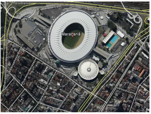 Figura 1  –  A Instalação Esportiva e o Entorno  Fonte: Satélite em Google Maps (2010) 
