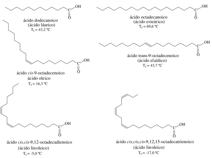 Figura 2.8  – Temperaturas de fusão dos principais ácidos graxos conhecidos na natureza