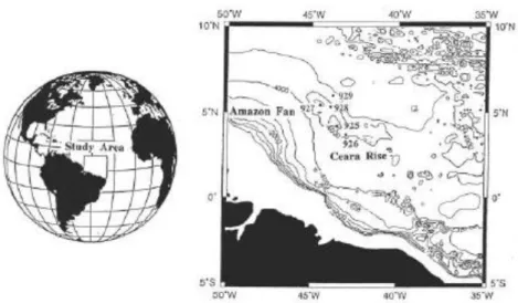 Figure 3. Location of  Ceara Rise in the Atlantic Ocean. Adapted from CURRY et al.,  1994.