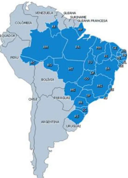Figura 7. Mapa da América do Sul com Brasil em destaque 