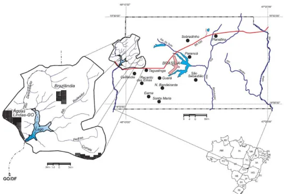 Figura 1. Mapa de localização do alto curso do Rio Descoberto. (Fonte: Reatto et al.,  2003) 