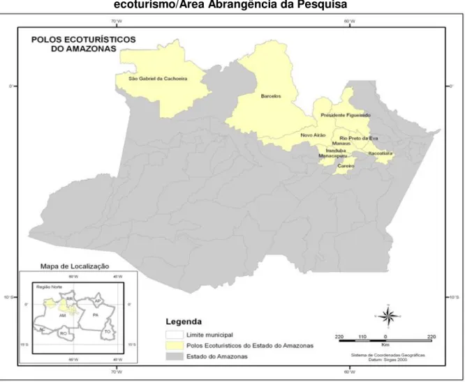 Figura 4 - Mapa da área geográfica englobada nos cenários - Polo Amazonas de  ecoturismo/Área Abrangência da Pesquisa 