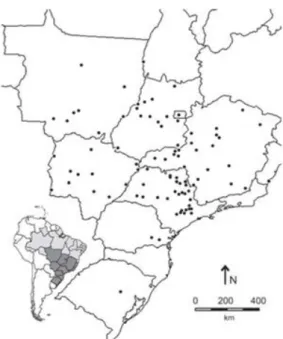 Figura 8. Distribuição geográfica descrita para A. paulensis. Retirado de Lucas et al