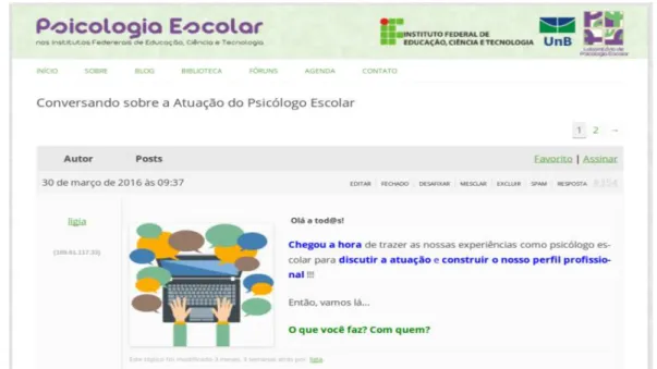 Figura 9. Acesso ao conteúdo do tópico “Conversa ndo sobre a atuação do  Psicólogo Escolar”.