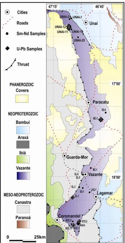 Figure 3.2. Simplified geological map of the Vazante Group with  samples locations (modified from Bizzi et al, 2004)