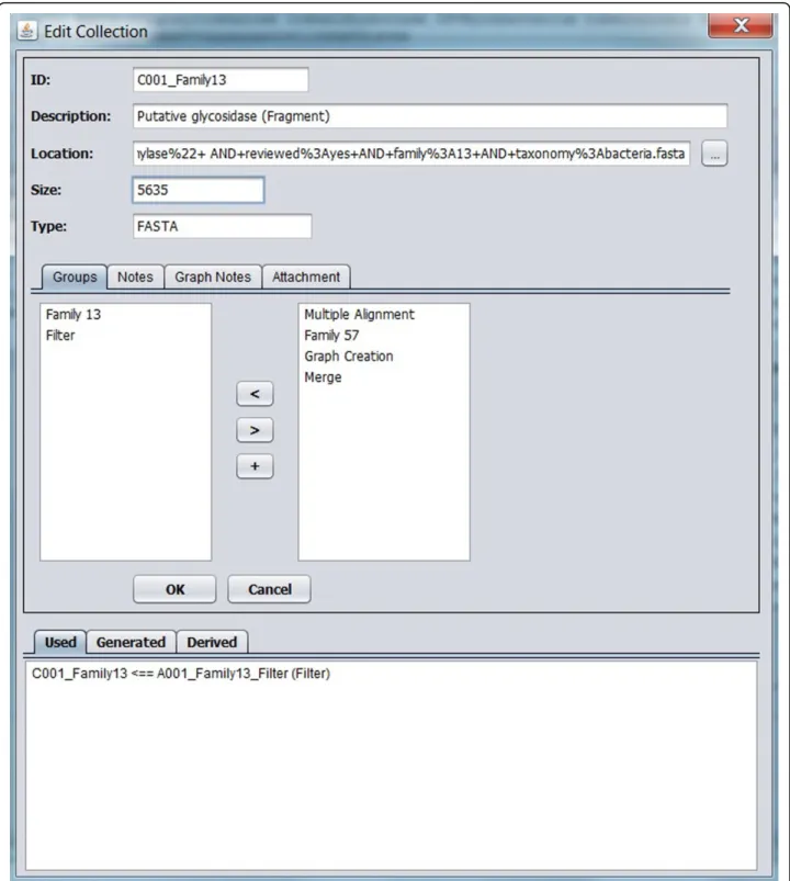 Figure 4 Sample of Entity edition frame. Data from C001_Family13, its groups and relations are shown in the frame data.