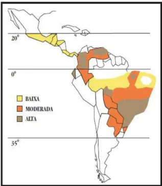 Figura 1 - Regiões endêmicas da PCM na América Latina   (obtido de Shikanai-Yasuda et al., 2006) 