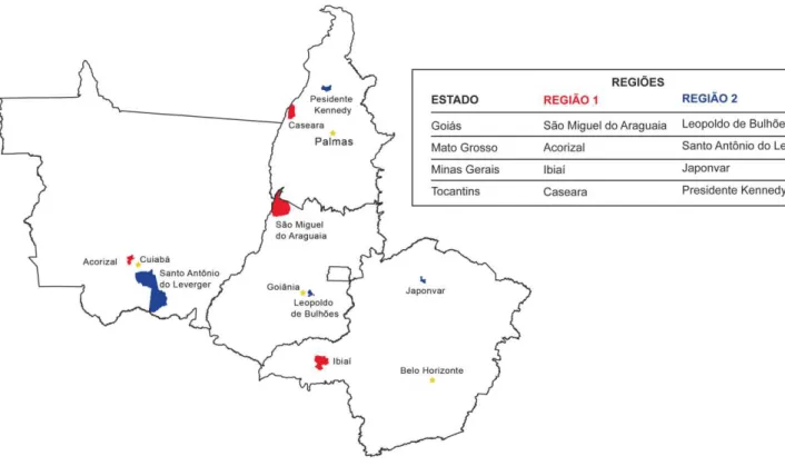 Figura 5. Regiões e estados do Cerrado brasileiro de procedência dos frutos de pequi (2010/2011)