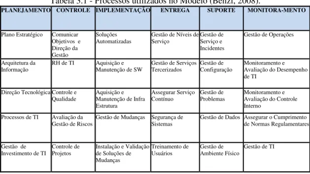 Tabela 3.1 - Processos utilizados no Modelo (Benzi, 2008). 