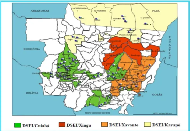 Fig. 2 - Mapa dos Distritos Sanitários Especiais Indígenas do Estado de Mato Grosso, 2002