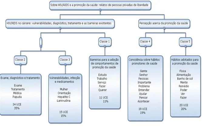 FIGURA 2 - DENDOGRAMA DO CORPUS DAS ENTREVISTAS ORGANIZADO EM DOIS EIXOS E  CINCO CLASSES