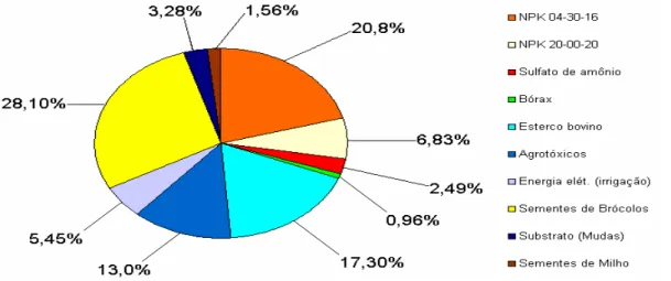 Figura 1. Participação de cada item de despesa no total do custo de insumos na produção de  brócolos de inflorescência única em sistema Plantio Direto