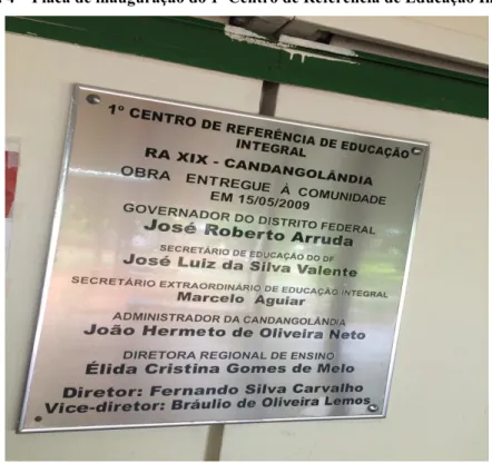 Figura 4  –  Placa de inauguração do 1º Centro de Referência de Educação Integral. 