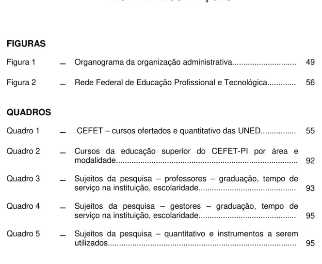 Figura 1  –   Organograma da organização administrativa.............................  49  Figura 2  –   Rede Federal de Educação Profissional e Tecnológica............