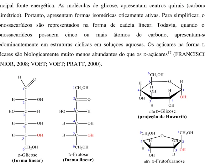 FIGURA  10  -  Representação  das  estruturas  químicas  da  glicose  e  da  frutose  (Adaptado  de  VOET; 