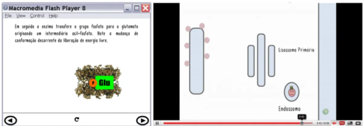 Figura  3.  Exemplos de  elementos de  controle  em duas animações (ambos localizados  na  porção inferior)