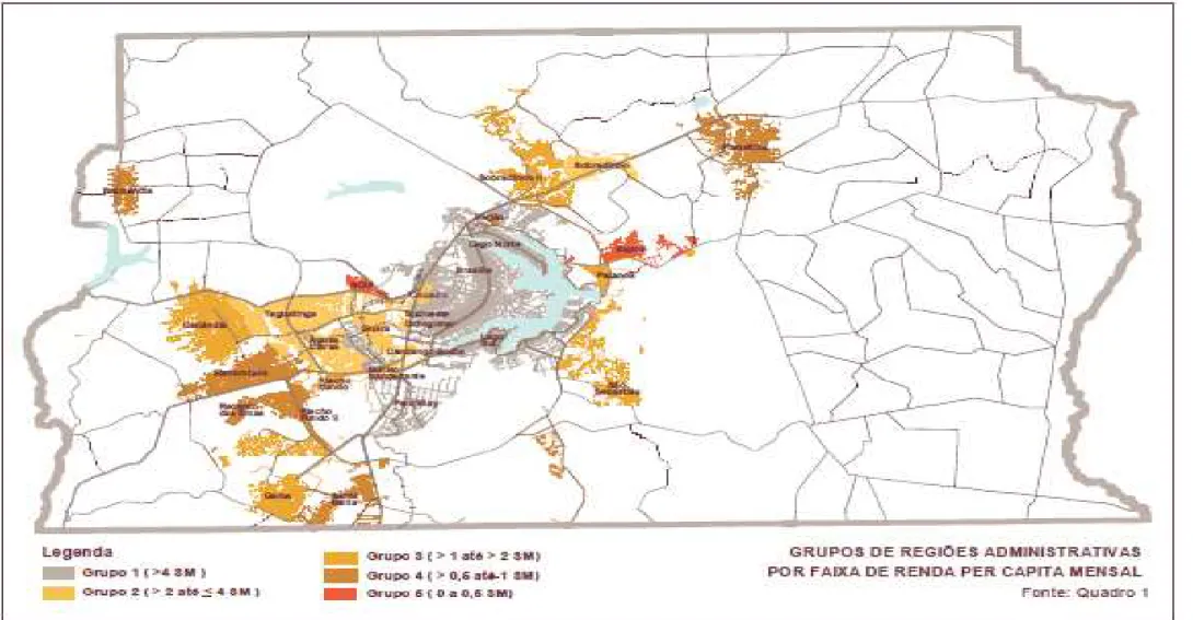 Figura 2.1: Mapa demonstrativo de renda per capta por Regiões Administrativas  –  2004