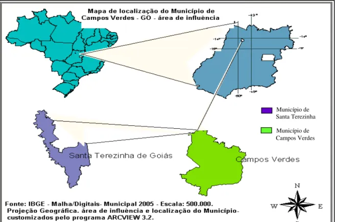 Figura 4.1 – Mapa de localização do município de Campos Verdes (GO) - Elaborado por Nascimento (2008).