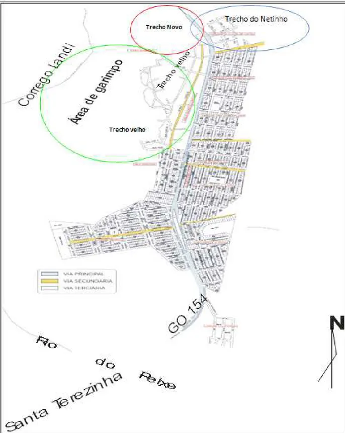 Figura 4.7- Situação das vias em Campos Verdes e Trechos do garimpo-Fonte: Cooperativa dos Garimpeiros – Mapa de localização ruas avenidas de Campos Verdes-GO