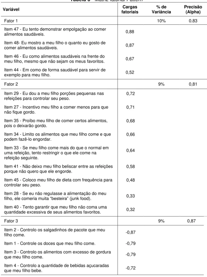 Tabela 6 - Matriz fatorial Pattern 