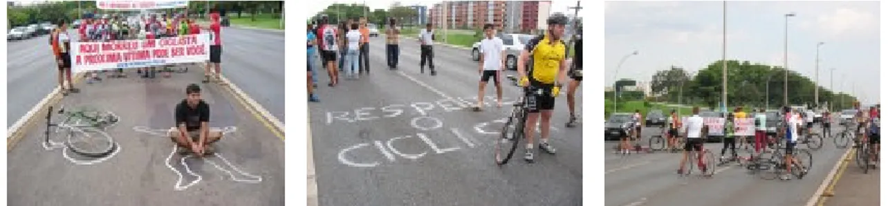 Figura  4  –  Manifestação  de  organizações  ciclísticas  em  local  onde  ocorreu  acidente  fatal  no  Eixo  Rodoviário de Brasília