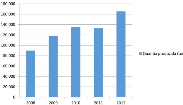 FIGURA 2  –  Quantia produzida (toneladas) no munícipio de Corupá 