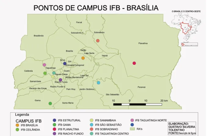 Figura 11  –  Mapa dos campi do IFB nas Regiões Administrativas do Distrito Federal  