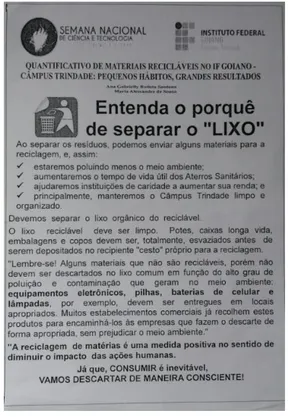 Figura 5 – Panfleto de conscientização para separação do lixo distribuído para  comunidade acadêmica da unidade