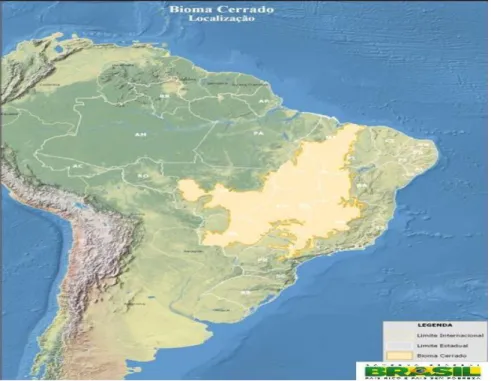 Figura 1: Localização do Bioma Cerrado no Brasil  Fonte: MMA/IBAMA, 2011.  