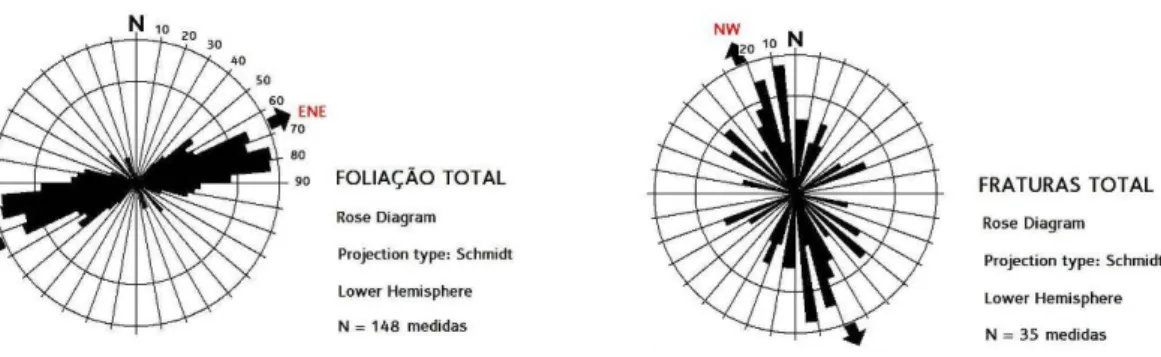 Figura 3.8 - Diagramas de Roseta representando os dois principais planos de descontinuidades  encontrados na região de Planalto da Serra