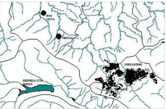 Figura  5  Mapa  mostrando  os  locais  de  captura  de  flebotomíneos  na  Região  Administrativa de Sobradinho, localidades de Boa Vista e Fercal, Distrito Federal,  Brasil