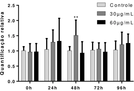 Figura 4.20. Quantificação dos transcritos DNMT3A em relação ao controle endógeno  GAPDH  em  células  MCF-7  tratadas  com  NPM-citrato