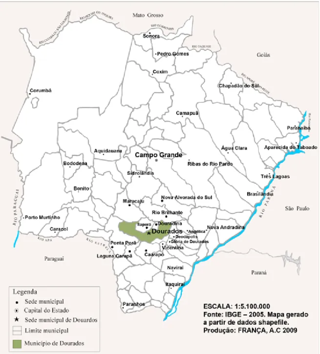 Figura 1. Mapa da localização do município de Dourados no Estado do Mato Grosso do Sul